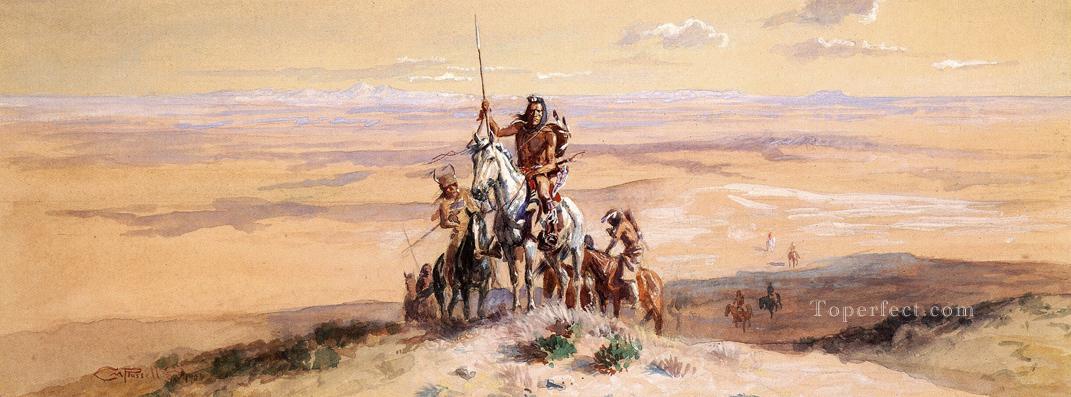 Indians on Plains Indians western American Charles Marion Russell Oil Paintings